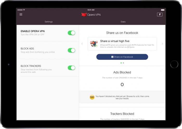 Opera Touch VPN for iPad