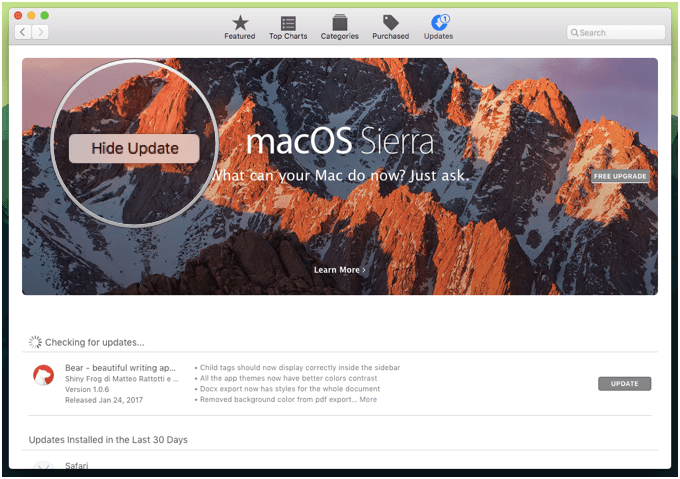 Tips menyembunyikan banner update macOS Sierra di Mac App Store